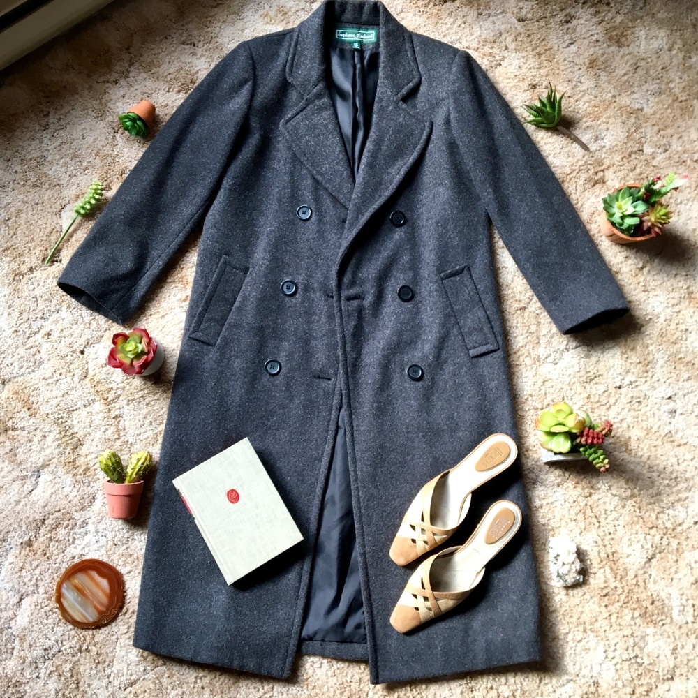 {Vintage} 100% Wool Long Grey Blogger Jacket/Coat - Picture 8 of 8